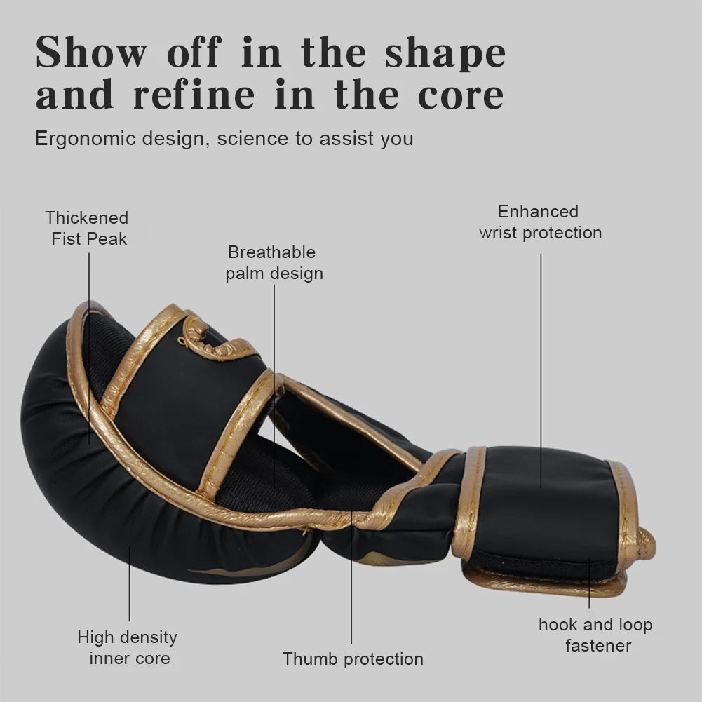 Professional MMA Boxing Gloves Half Finger Sandbag Karate Muay Thai Training Glove PU Thickened Punching Bag Glove for Adult Kid