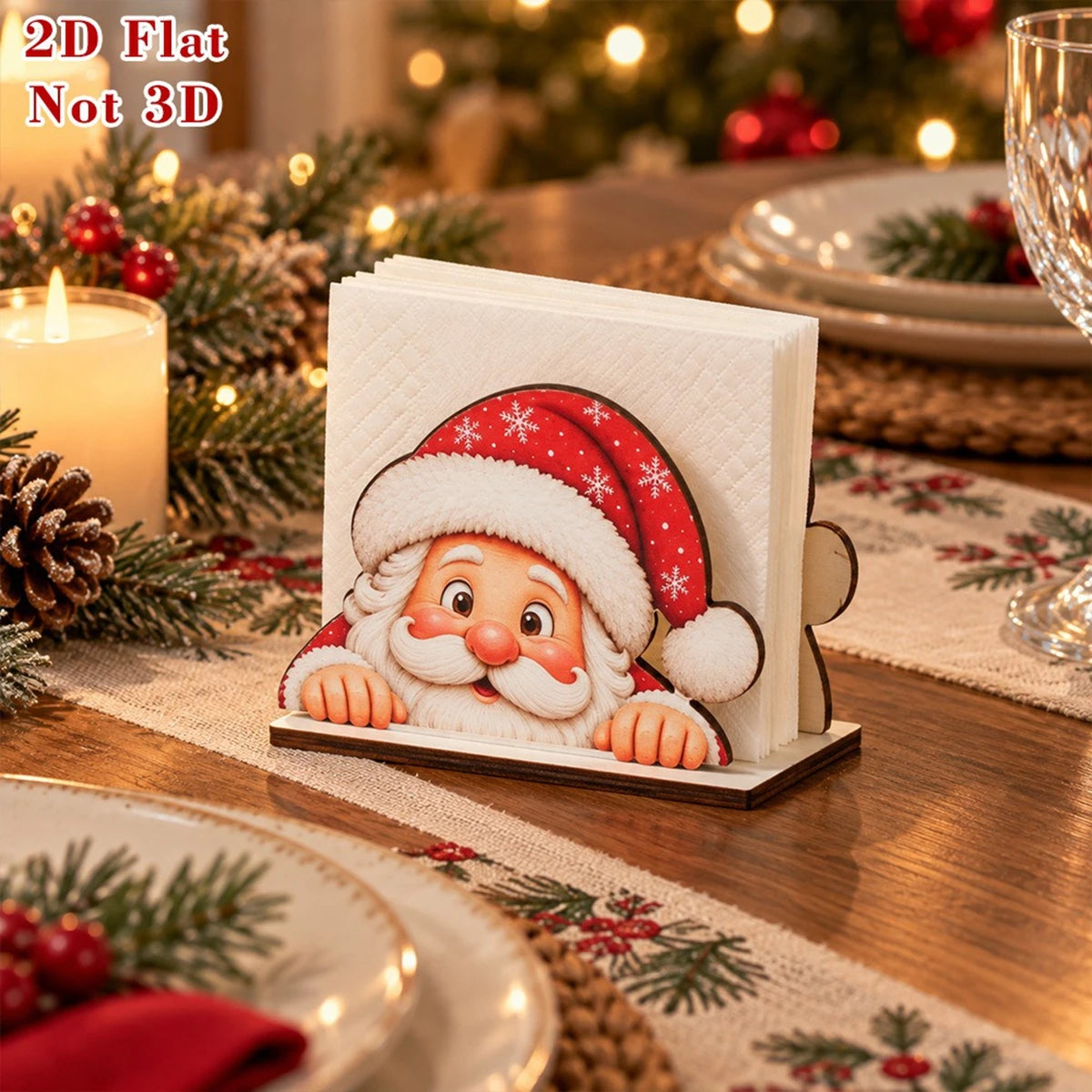 Santa Claus Wooden Napkin Holder Christmas Table Decor Desktop Tissue Storage Rack Xmas Party Dining Room Tabletop Decorations