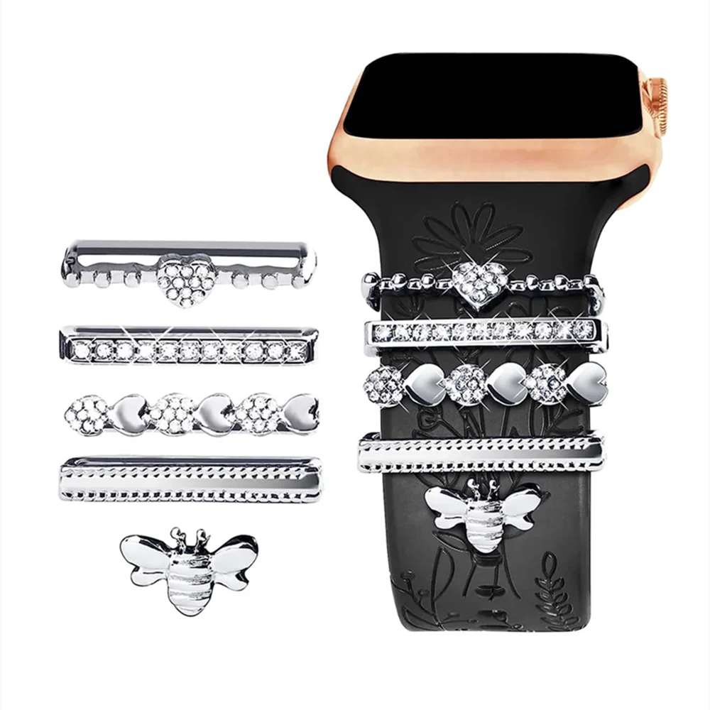 5pcs Rhinestone Watchband Ring Loops Nails Studs, Cute Metal Watch Strap Charms Decorations Compatible With IWatch Series Watchb