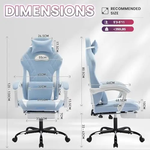 Gaming Chair with Footrest and Massage Lumbar Support, Ergonomic Computer Gamer Chair, Office Video Game Chairs (Cyan