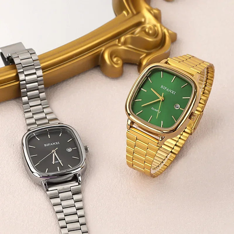 Famous Brand Men Calendar Watch Stainless Steel Strip Quartz Watches Dropshipping Luxury Gift Gold Wristwatches Wholesale