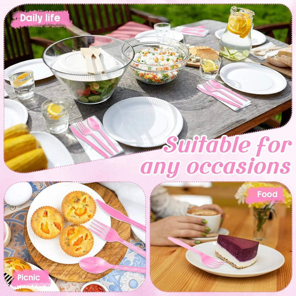 30 Pieces Graduation Light Pink Plastic Silverware Heavy Duty Plastic Cutlery Set Heavyweight Disposable Flatware Includes Spoons Forks Knifes for Birthday Party Prom Night Wedding Dinner