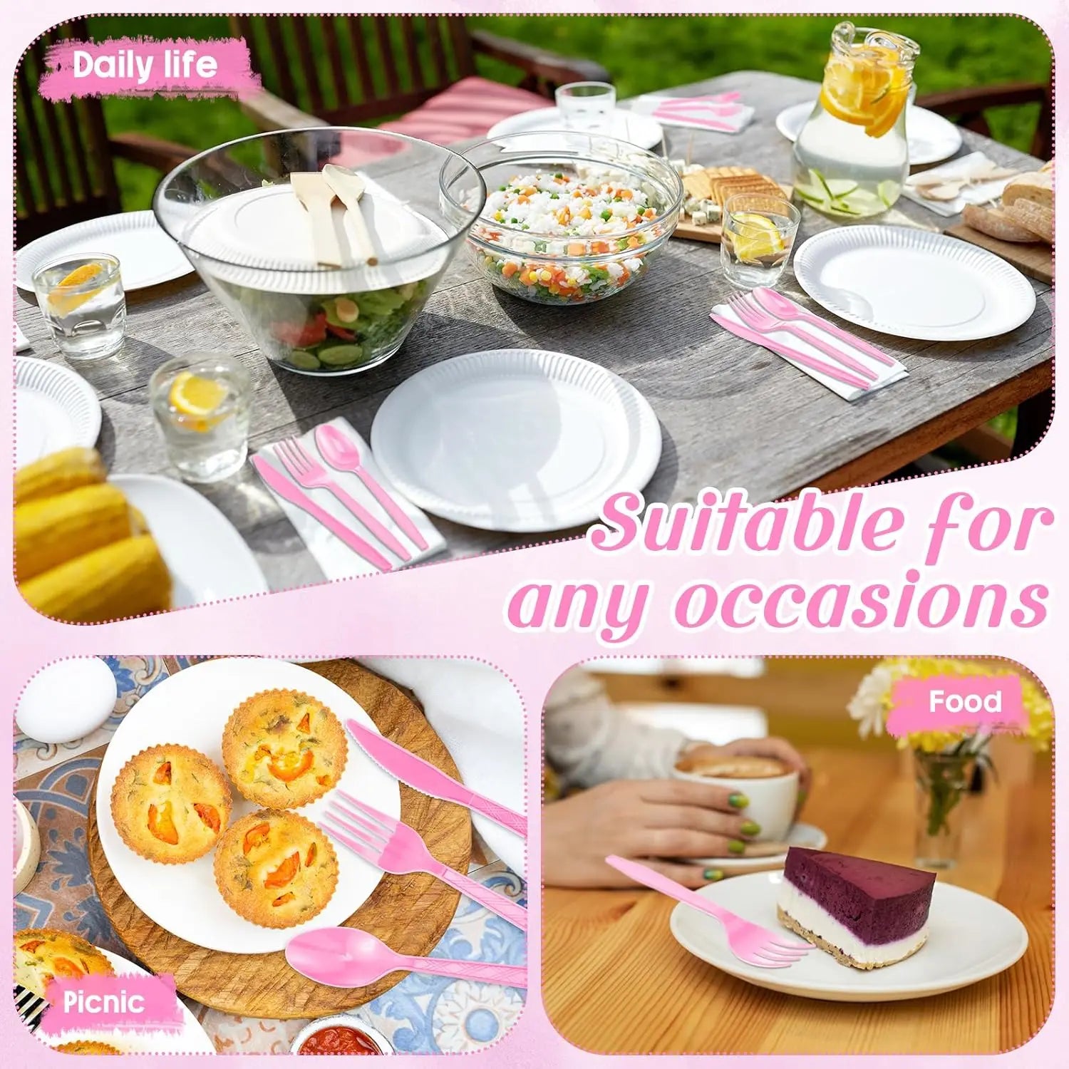 30 Pieces Graduation Light Pink Plastic Silverware Heavy Duty Plastic Cutlery Set Heavyweight Disposable Flatware Includes Spoons Forks Knifes for Birthday Party Prom Night Wedding Dinner