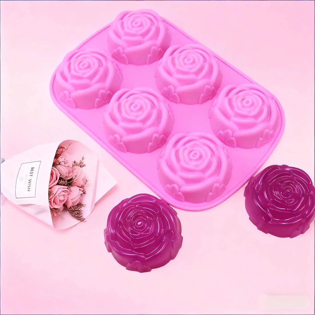 1pc 6 Hole Silicone Rose Cake Mold Rose Soap Molds Non-Stick Handmade Candle Mould Muffin Candy DIY Baking Tray Jelly Tool