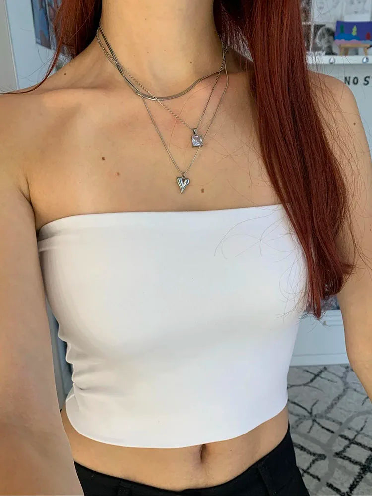 Women Cropped Tube Tops Strapless Off Shoulder Backless Short Tank Summer Party Club Striped/Solid Mini Vest 2025 New