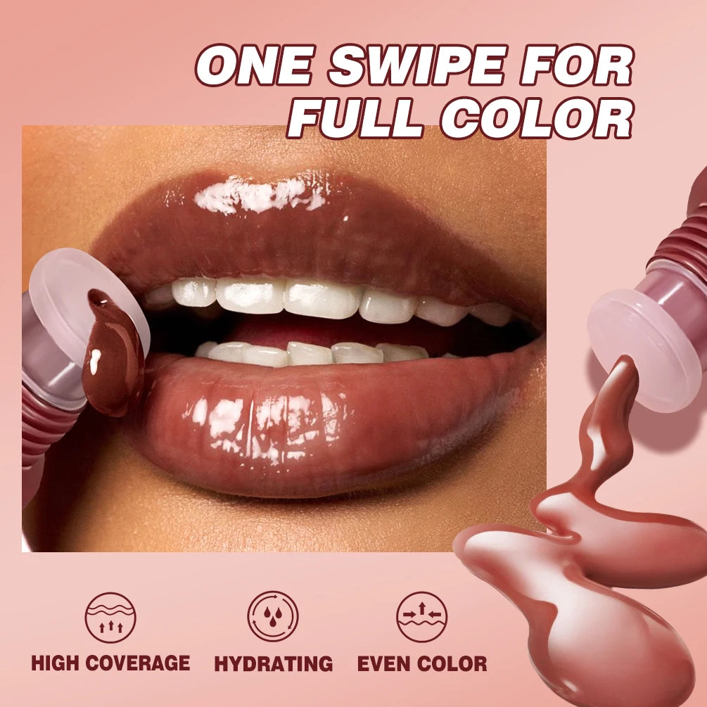 QIBEST 6 Colors Watery Crystal Jelly Lip Oil Balm Moisturizing Smoothing Lip Lines Jelly Pout Lip Gloss Glass Lip Glaze Cosmetic