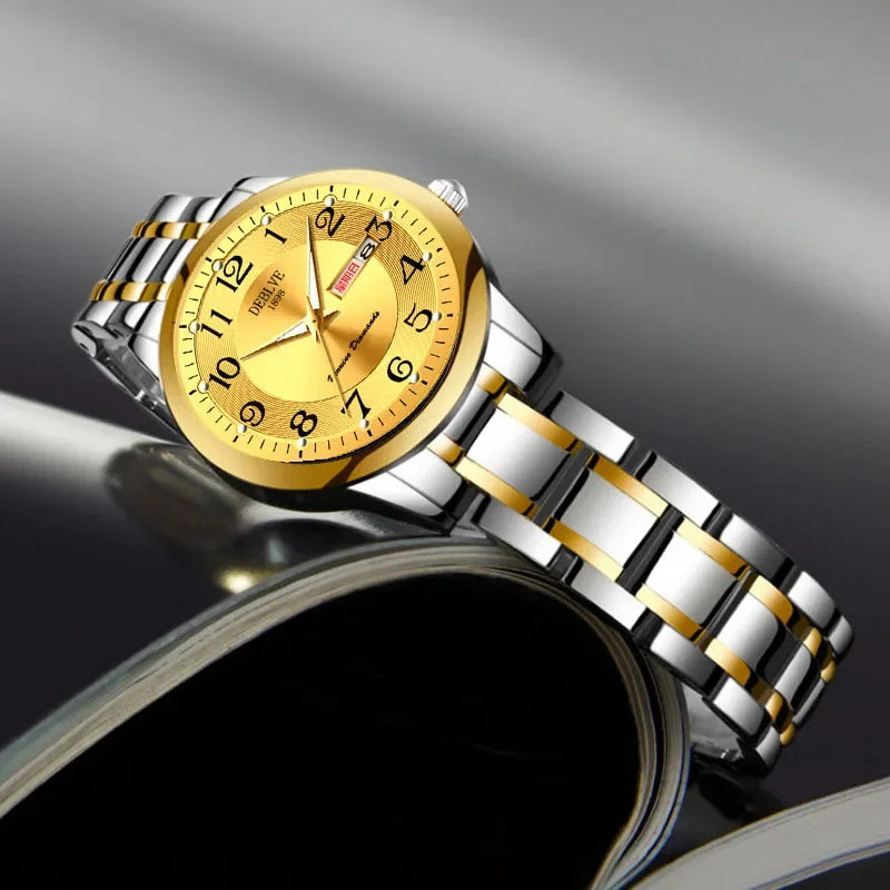 Ladies Fashion Ultra-thin Steel Band Dual Calendar Luminous Waterproof Digital Scale Watch Quartz Watch for Women Gift Clock