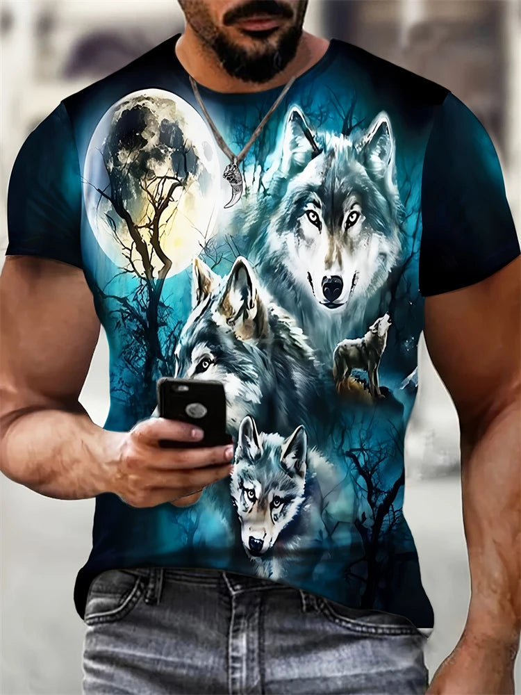 2025 New Men's 3D Dragon Print T-shirt Casual Short-sleeved Pullover Polyester Round-neck Summer Outdoor Clothing Adult Size