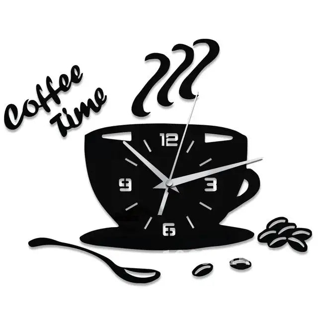 3D Acrylic DIY Wall Clock Mirror Wall Clocks Simple Home Digital Wall Sticker Decoration Mute Coffee Cup Wall Quartz Clock