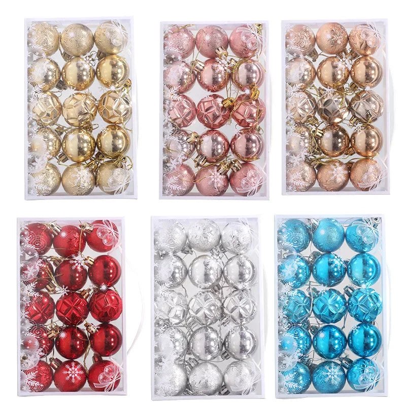 15PCS Christmas Ball 6 Color Styles Xmas Tree Decor Noel Restaurant Window Display Merry 2025 Christmas Decor For Home Kid Favor