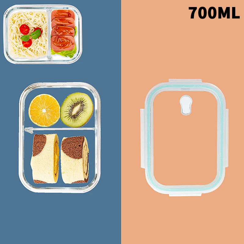 1/2/3 Grids Thickened Leak Proof Microwave Safe Food Crisper High Borosilicate Glass Bento Box With Lids Airtight Lunch Boxes