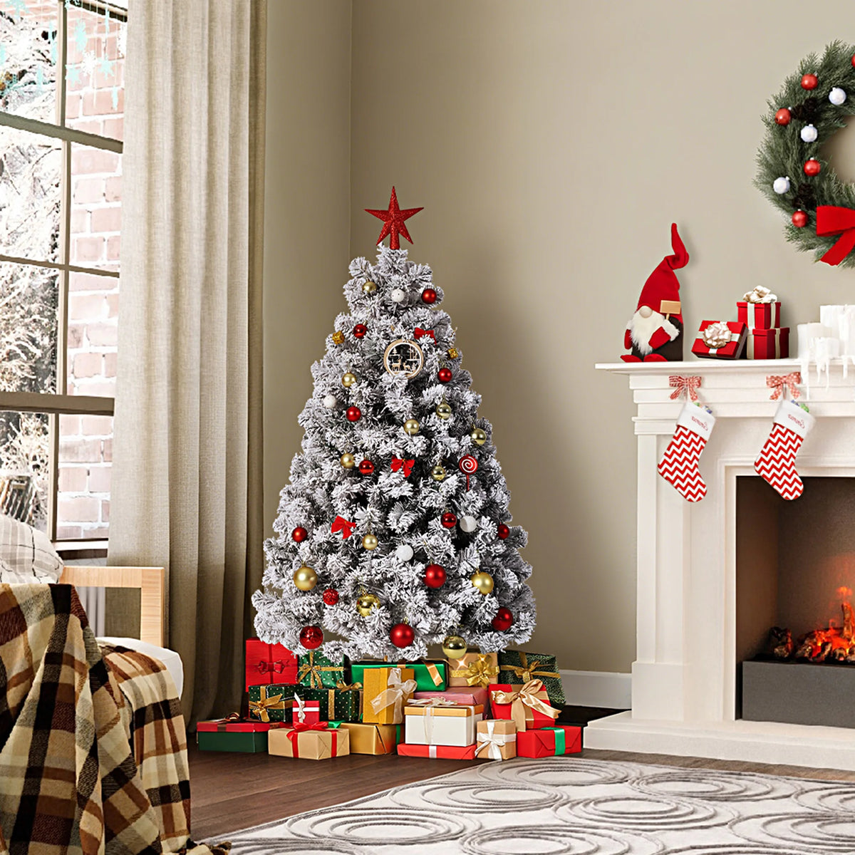 Prelit Artificial Christmas Tree with Dual Color LED Lights, Collapsible Metal Stand, Easy to Assemble, Easy to Assemble, for Indoor Winter Holiday Decoration