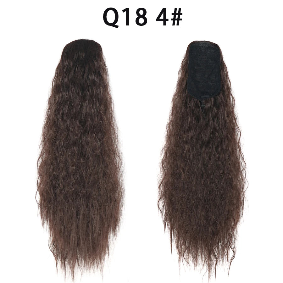 22 Inch Drawstring Ponytail Extension Curly Wave Long Ponytail Hair Extension Synthetic Corn Wavy Drawstring Ponytail Extensions