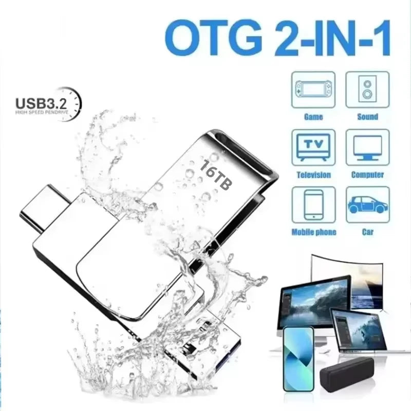 16TB USB 3.2 Flash Drives High Speed Transfer Metal Pendrive Memory Card Pendrive Flash Disk Memoria Waterproof Stick 2026 NEW