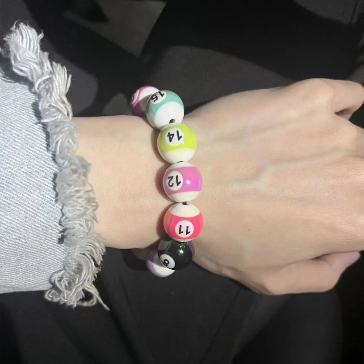 Middle Eight Billiard Bracelets for Women Men Hip Hop Rock Elastic Rope Couple Bracelets Jewellery Women Resin Beads