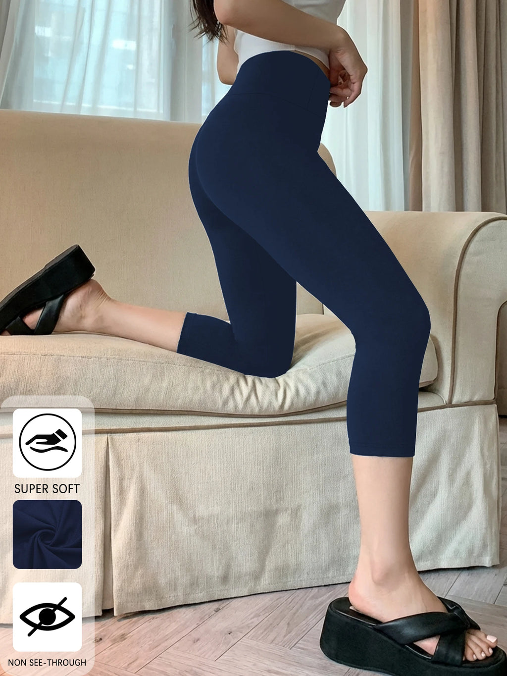 High Waisted Yoga Pants for Women Capri Pants Super Soft No See Through Workout Running Home Lounge Leggings