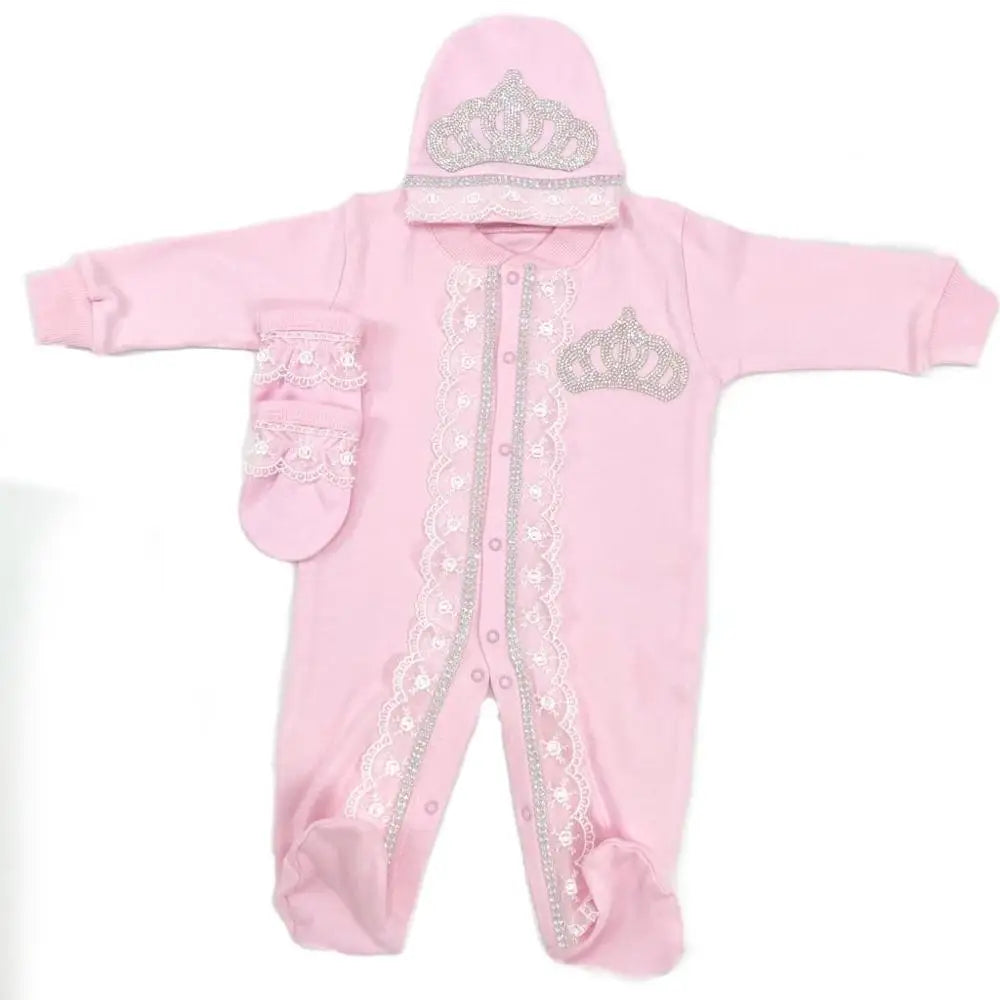 Baby Girl Coming Home Outfits Set Personalized Name Jewelry Crown Clothing Vintage Croche Infant Care Products Body Suit Pajamas