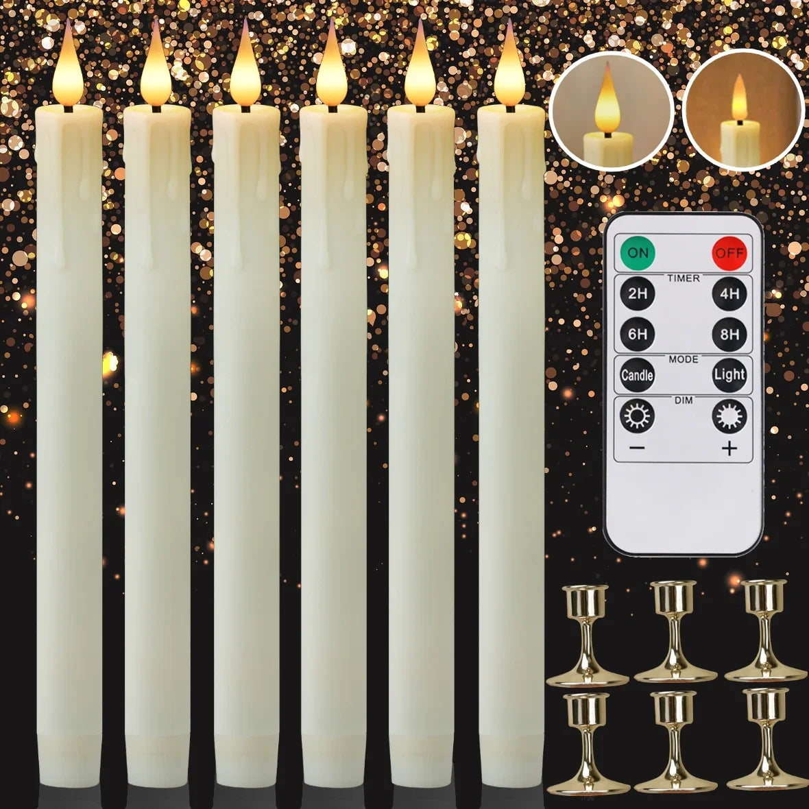 Flameless LED Taper Candles with Remote Timer Battery Operated Flickering Candlesticks for Wedding Halloween Christmas Decor