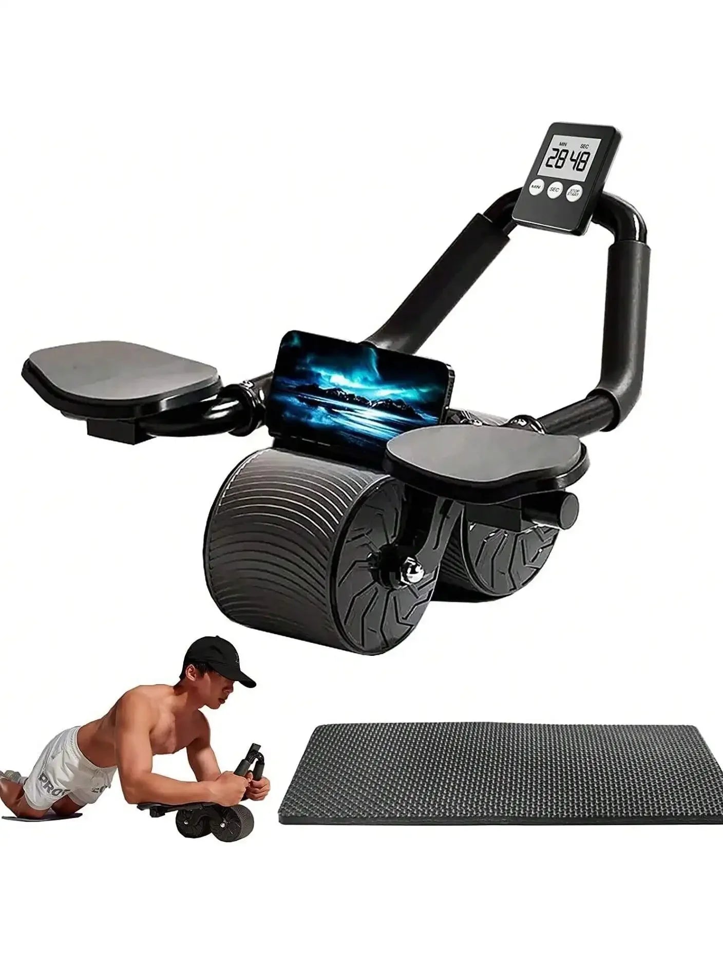 Ab Roller Wheel Workout Abdominal Fitness Wheel For Core Muscles Training Automatic Rebound Ab Roller With Timer Ergonomic Design