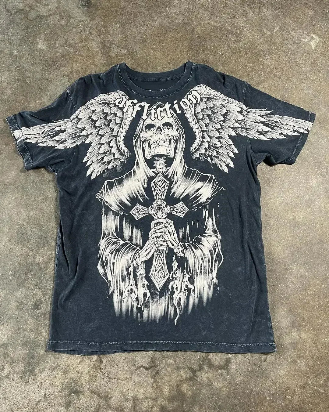2000s affliction T-shirt Vintage Clothing Punk Hip Hop Graphic Print Oversized T shirt Men Round Neck Cotton Short Sleeve Tops