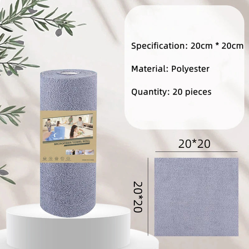 1Roll 20Sheets Reusable Microfiber Cleaning Wipes Household Kitchen Dish Rags Towel Rolls Wash Paper Towel Replacement Lint-Free