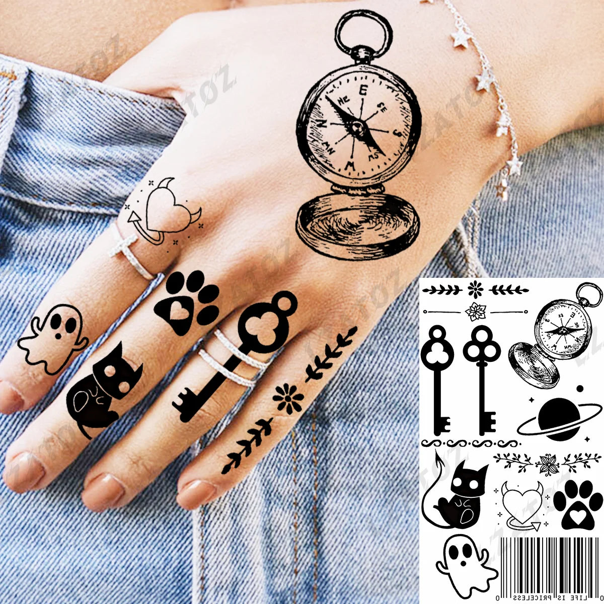 Realistic Eye Flower Temporary Tattoos For Woman Adults Rose Butterfly Tiny Fake Tattoo Sticker 3D Finger Waterproof Tatoos