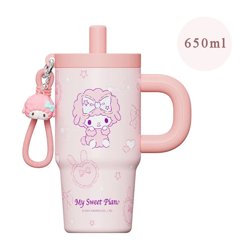 X&W Sanrio Vacuum Insulated Cup stainless steel Kuromi Hello Kitty Straw Tumbler Large Capacity 650ml Coffee Drink Mug for Daily
