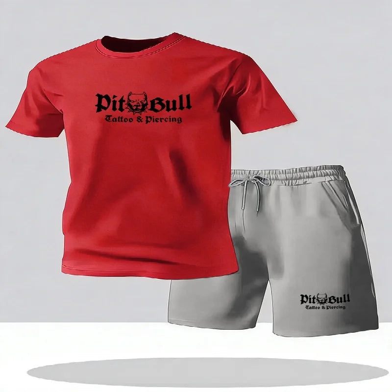 men's breathable jogging sportswear two-piece set summer leisure fitness brand set running suit T-shirt and shorts