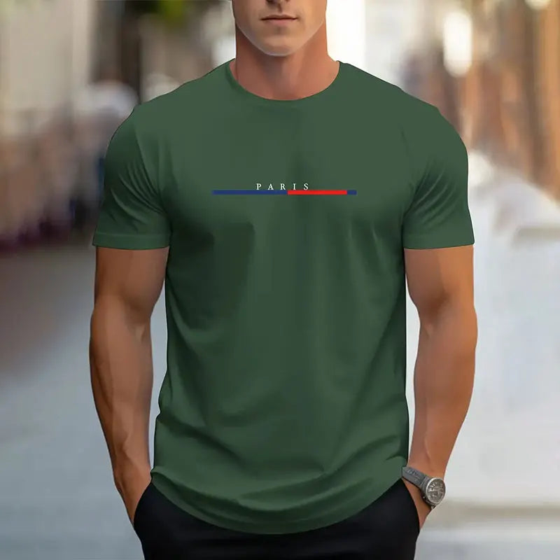 New Summer Simple Printing Short-Sleeved Men's Round Neck Large Size T-Shirt Tops Casual Breathable Mens Street Photography Tops