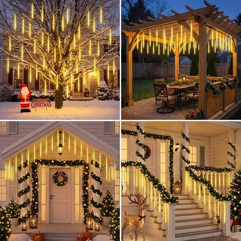 USB Meteor Shower LED String Lights 30CM/50CM 8Tube Holiday Patio Waterproof Fairy Garden Decor Outdoor Street Garland Christmas