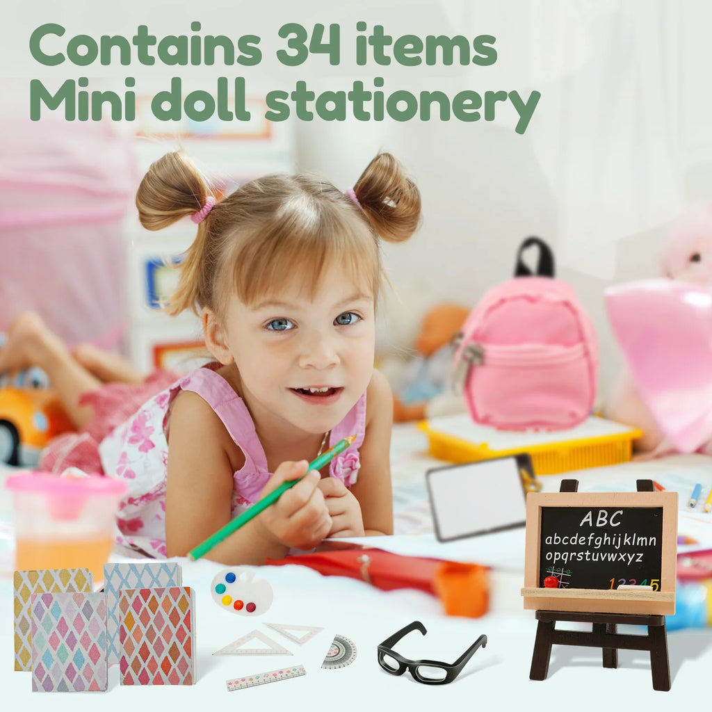 Mini School Supplies Cute Doll Bag Toys Decorative Dollhouse Study Tool School Accessories Adorable Mini School Accessories
