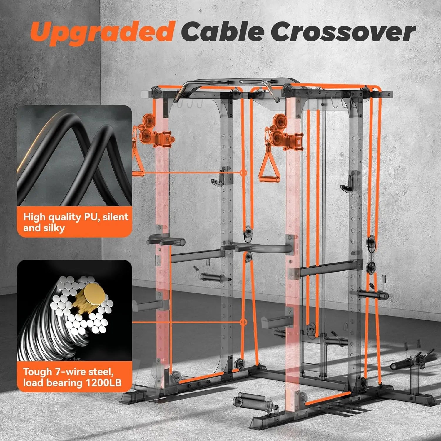FLA01 Power Cage Multi Function Squat Rack with Cable Crossover System,2000LBS Capacity with LAT Pulldown,10-in-1, Customized