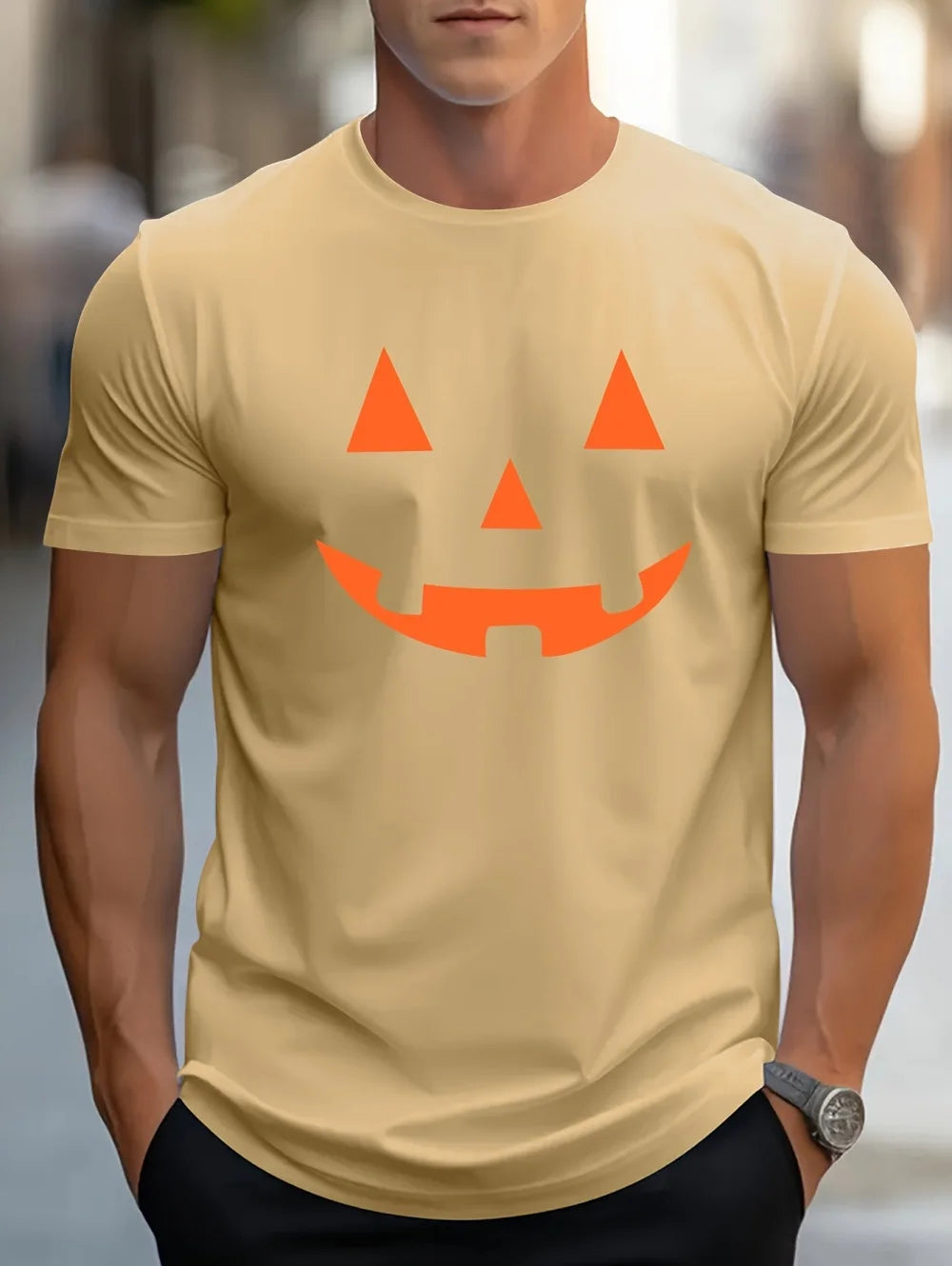 Fun Pumpkin Face Men's T-Shirts Halloween Festival Tops Tees Streetwear Summer T-Shirt Graphic Fashion Daily Wear Men's Clothes