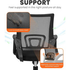 Black Mesh Gaming Office Chair Mid Back Lumbar Support Adjustable Height Swivel For Home Computer Desk Task