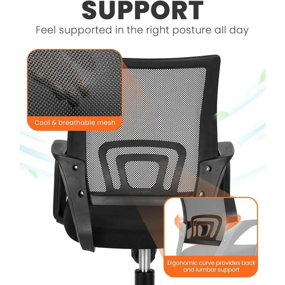 Black Mesh Gaming Office Chair Mid Back Lumbar Support Adjustable Height Swivel For Home Computer Desk Task