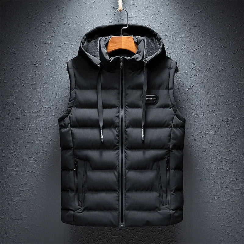 Brand Mens Jacket Sleeveless Vest Hooded Fashion Casual Coats Male Cotton-Padded Men's Vest Men Zipper Waistcoats Plus size 6XL