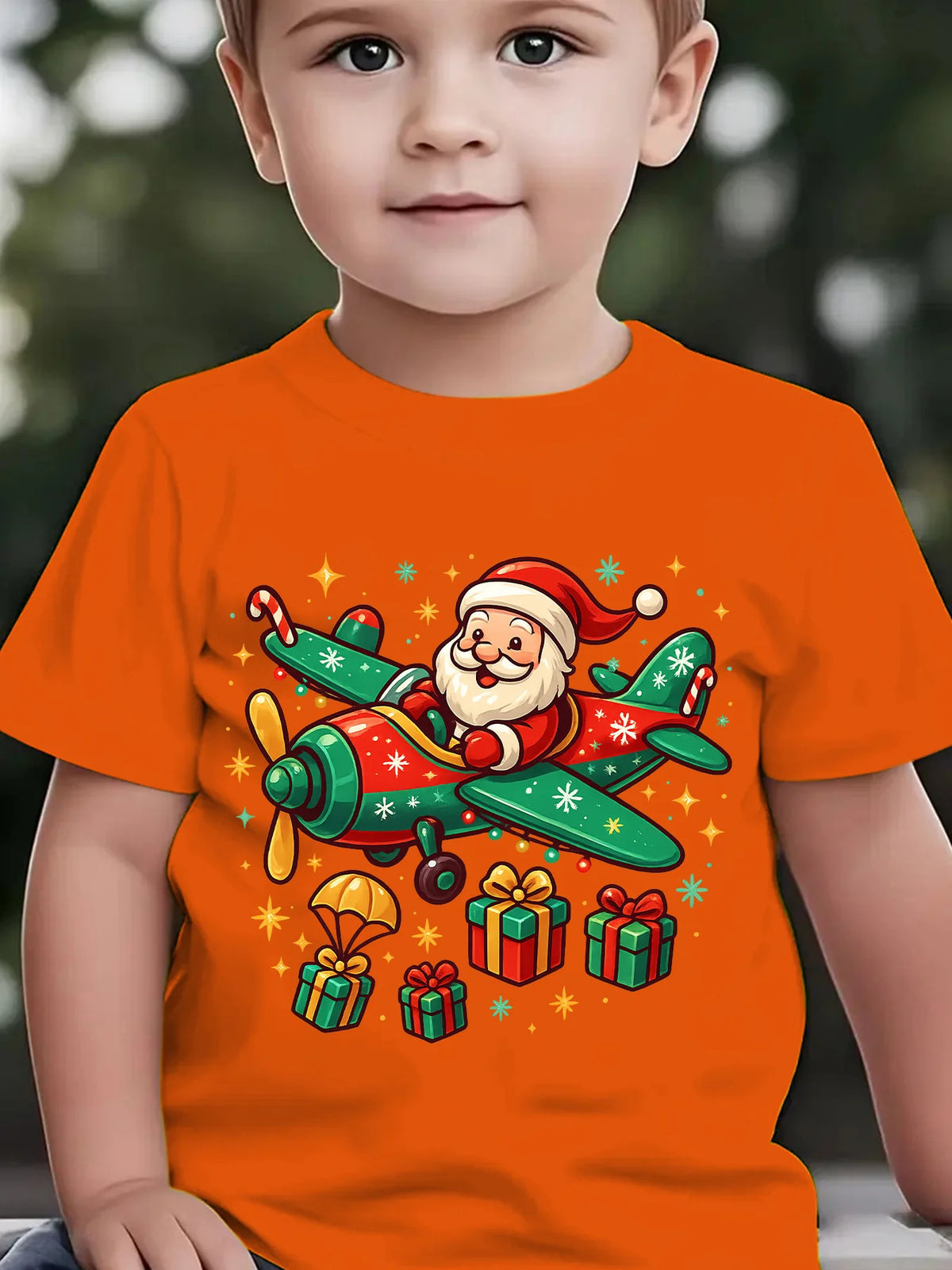 Kids Boys Girls Family Matching T Shirt Santa Airplane Christmas Gift Snowflake Graphic Print Short Sleeve Crew Neck Tee Tops