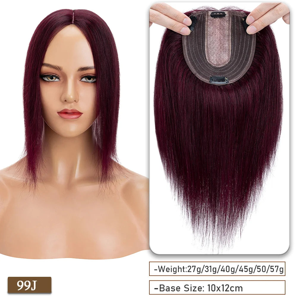 SEGO 10x12CM Hair Toppers for Women No Bangs 130% Density Silk Base Real Human Hair Clip in Top Wiglet Hair Pieces for Women