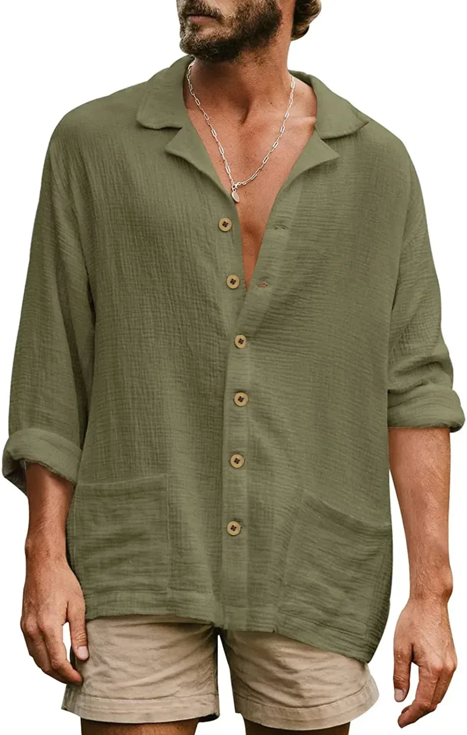2025 Men's Casual Lapel Long Sleeve Shirts Tops Solid Loose Oversized T Shirt Men Cotton Linen Shirt Fashion Hawaiian Shirt Male
