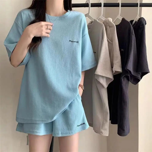 2026 Stylish T-shirt And Pants Set Women's Casual Two-Piece Shorts Set Loose Short Sleeve T-shirts Shorts Sets Summer Loungewear