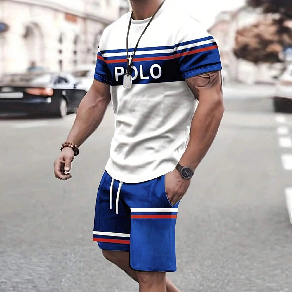 Fashionable New Men's Sportswear Short-Sleeved Shorts Suit Casual T-Shirt Shorts Sets Retro Cool Breathable Summer Two-Piece Set