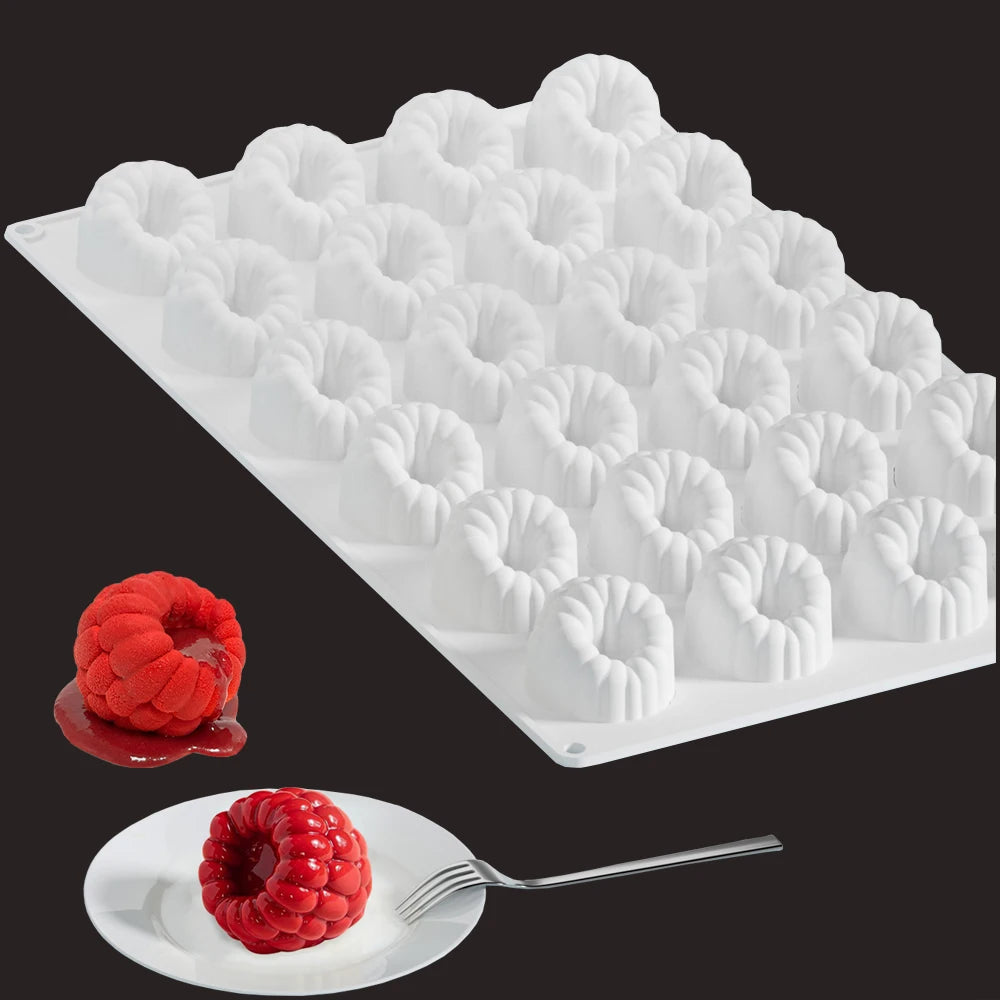 24 Cavity Raspberry Shape Silicone Mold for Cake Mousse Jelly Chocolate Pudding Dessert