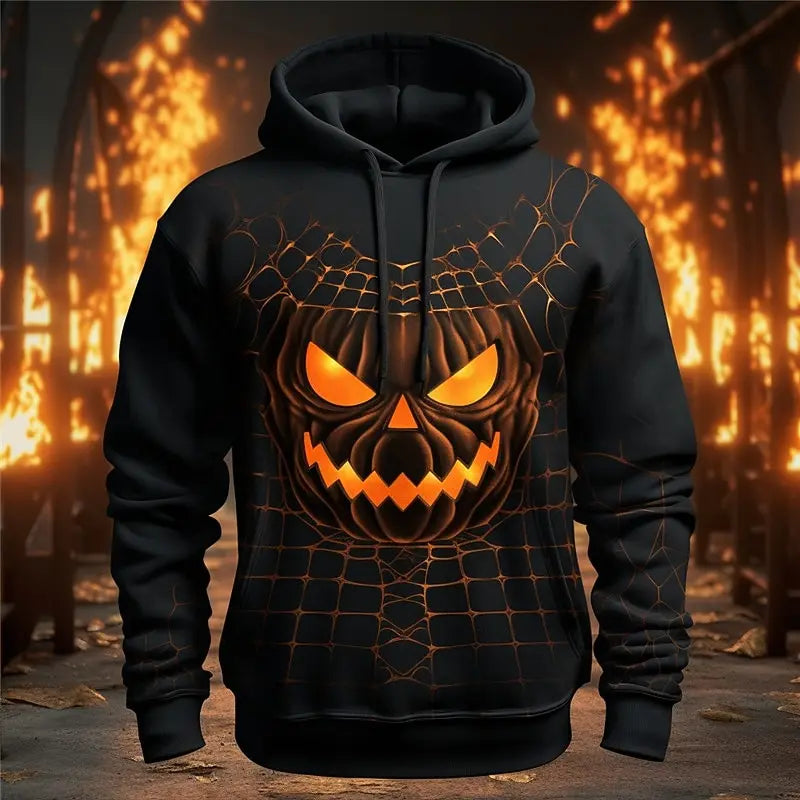 Men's Halloween Pumpkin 3D Printed Hoodie, Festive Graphic Sweatshirt, Long Sleeve Casual Gift Streetwear Men Clothing Tops