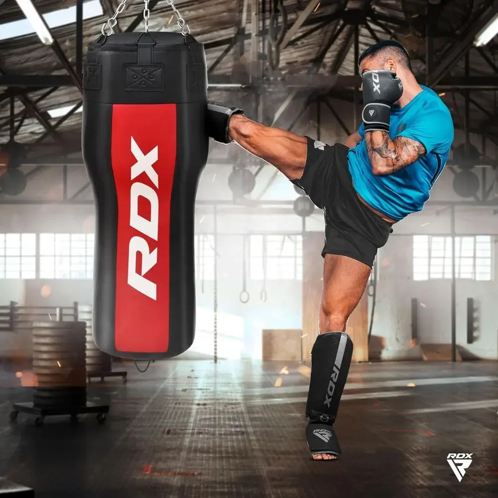 Leather Angled Heavy Bag Set for Boxing, Kickboxing, MMA, Muay Thai, Grappling, Sparring, BJJ, and Taekwondo Training