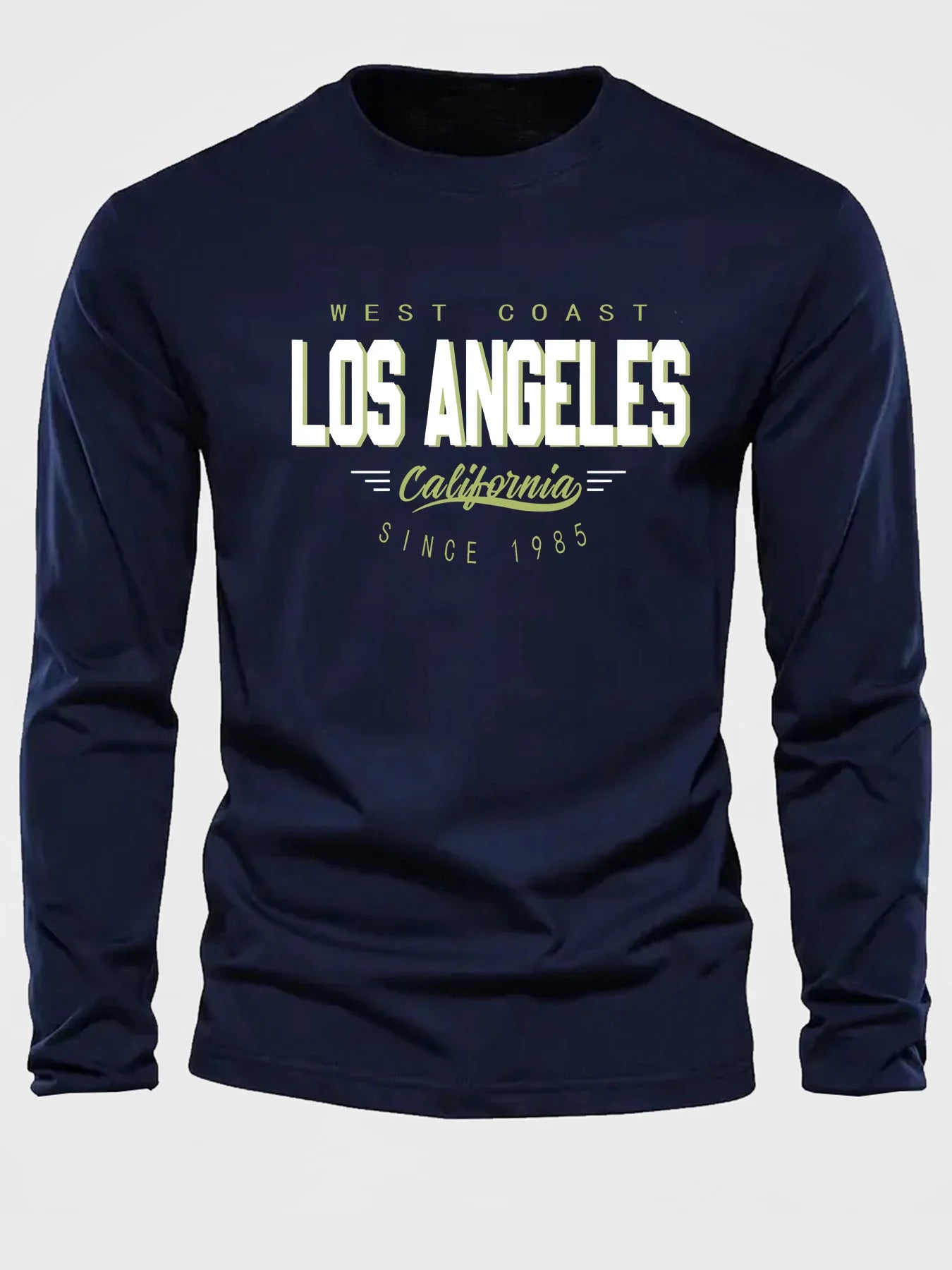 Men's 100% pure cotton loose and comfortable casual sports California letter printed round neck long sleeved T-shirt top