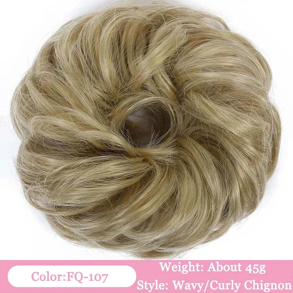 OLACA Synthetic Hair Bun Bands Blonde Black Messy Curly Chignon Donut Updo Scrunchies Fake Hair Pieces For Women Hair Extensions