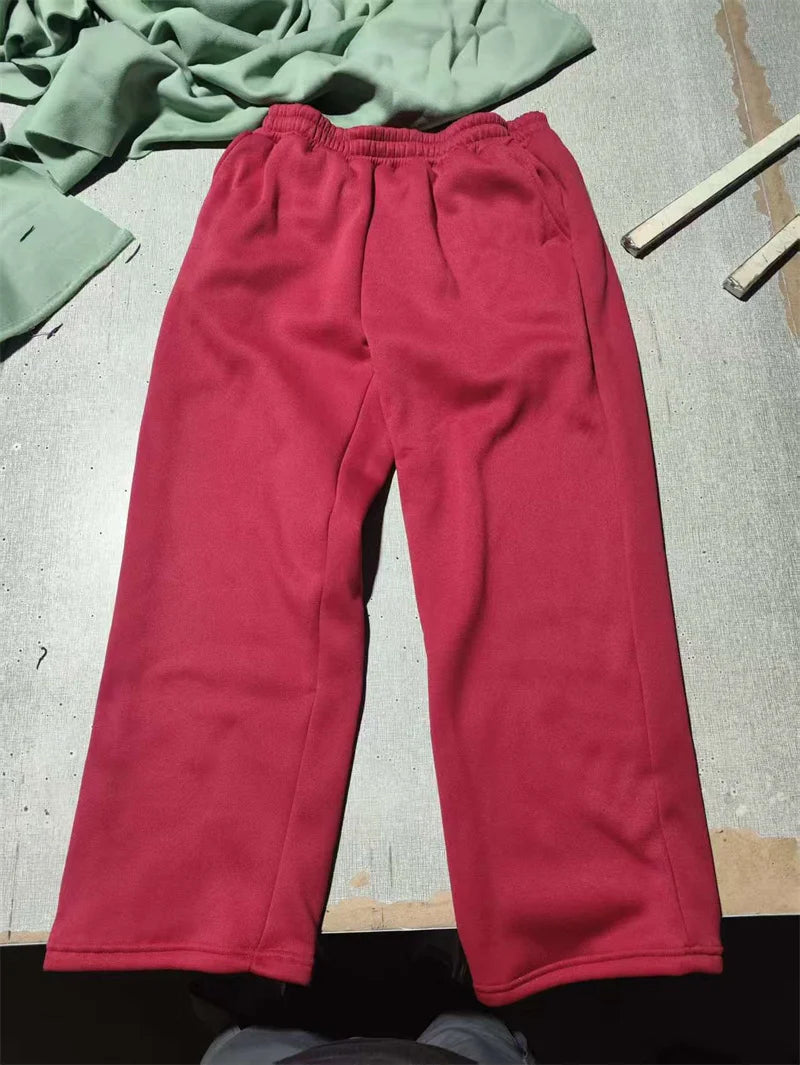 autumn winter man/woman Jogging Straight Sweatpants Street Style wide leg pants Casual Solid colors versatile Loose Men's