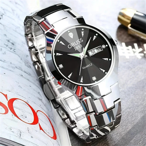 2pcs Couples Dial Cutting Quartz Watch Business Fashion Analog Calendar Wrist Watch Valentines Gift For Men Women Date Watch