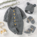 Newborn Baby Romper Shoes Gloves Set Knit Girl Boy Jumpsuit Boot Mitten Solid Toddler Infant Long Sleeve Clothing 4PC Fall 0-18M