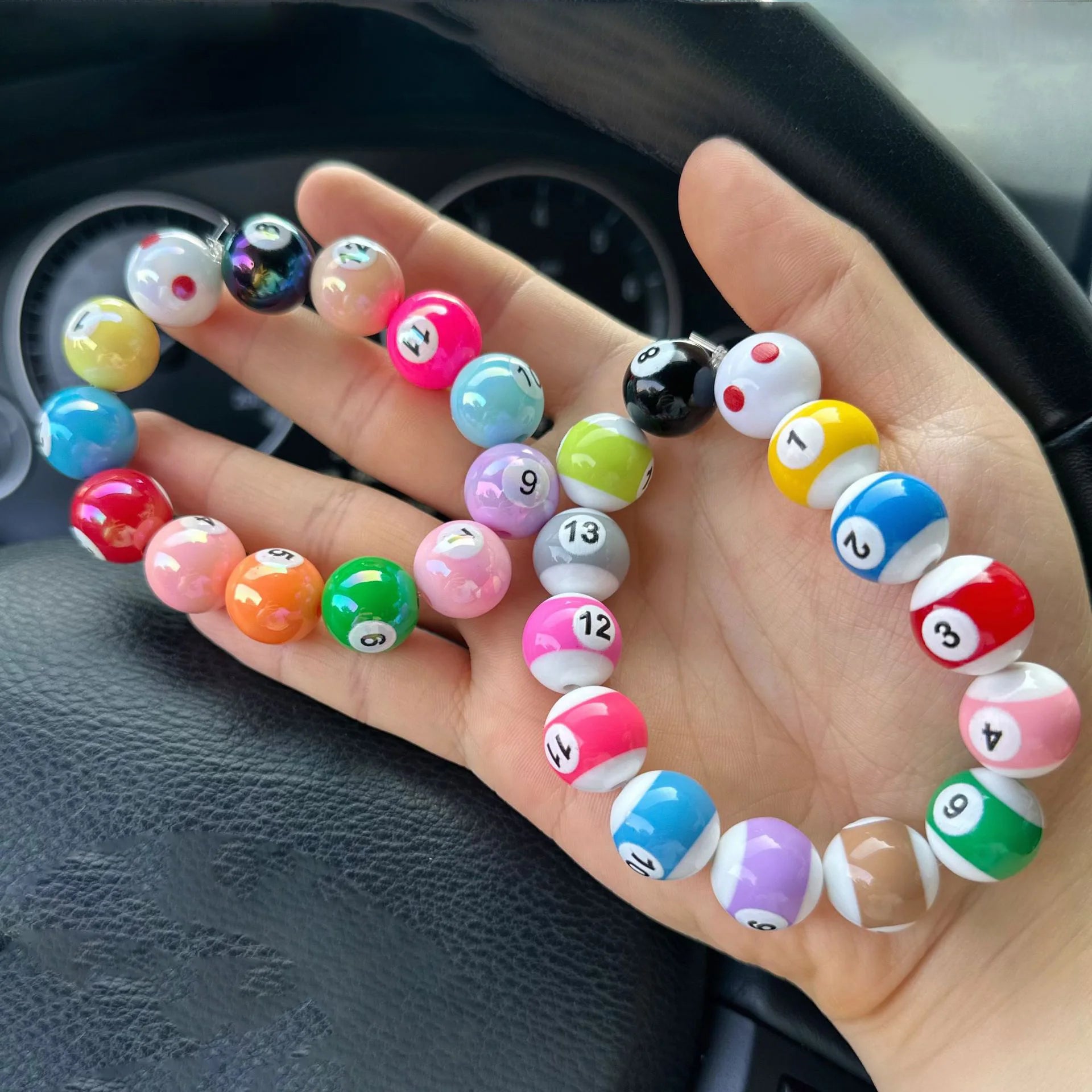 Middle Eight Billiard Bracelets for Women Men Hip Hop Rock Elastic Rope Couple Bracelets Jewellery Women Resin Beads